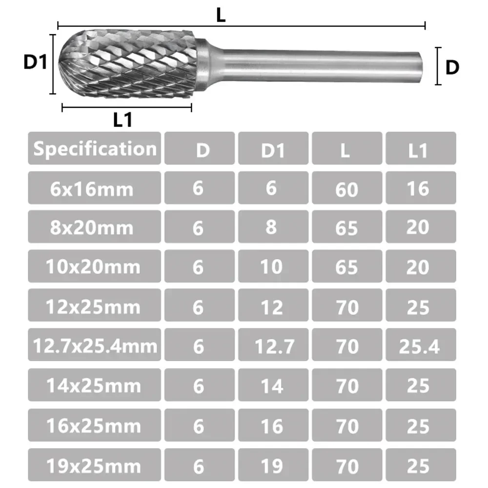 Tungsten Carbide Burr Type C Fijne Tand Roterende Bestanden Double Cut Metalen Frezen Carving Bit Cutter 6Mm Schacht roterende B