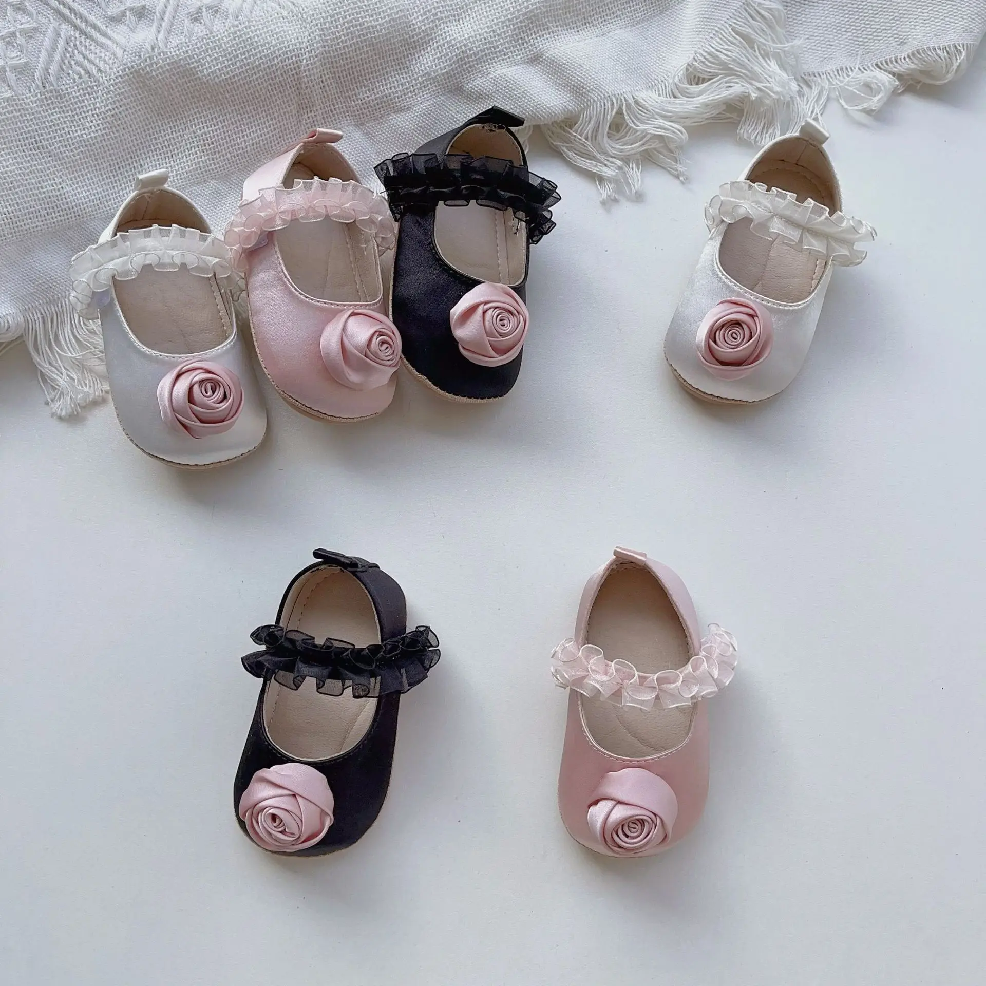 Baby Girl Cute Lace Toddler Shoes Korean Style Anti-slip Breathable Soft-soled Casual Simple Sweet Girls Cute Princess Shoes