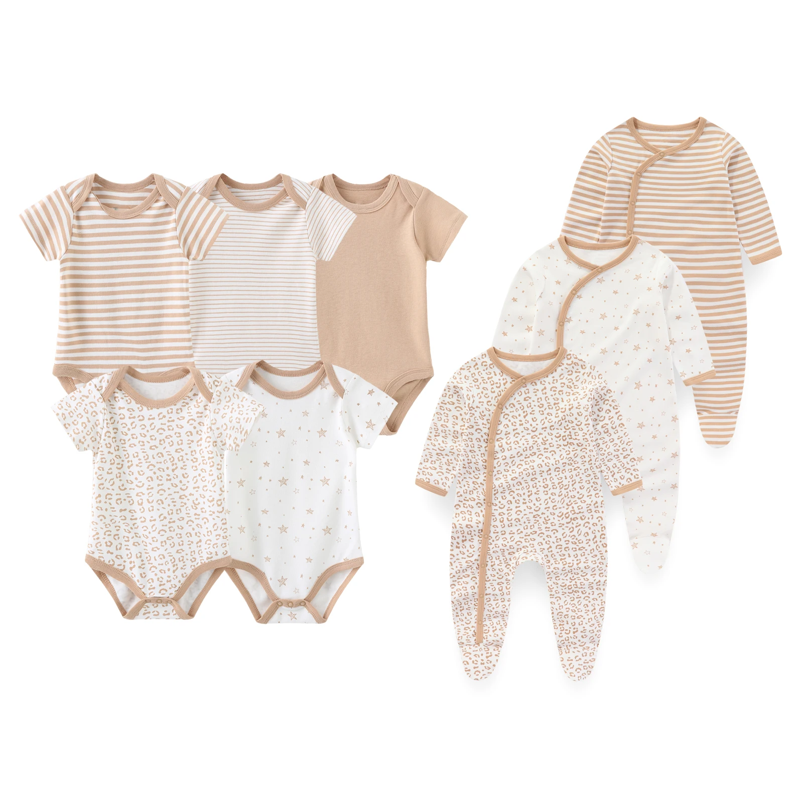 8Pcs Spring Autumn Baby Boys Girls Bodysuits+Rompers Cotton Jumpsuits 0-12 Month Infant Outfits