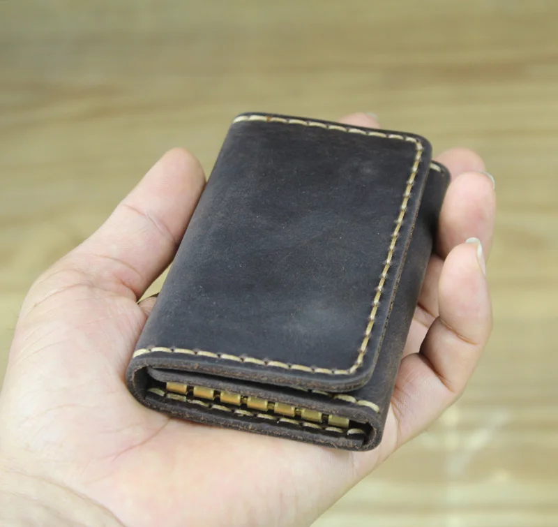 100% Handmade Vintage Genuine Leather Key Holder Men Wallet key case Women organizer Fashion pouch Bag