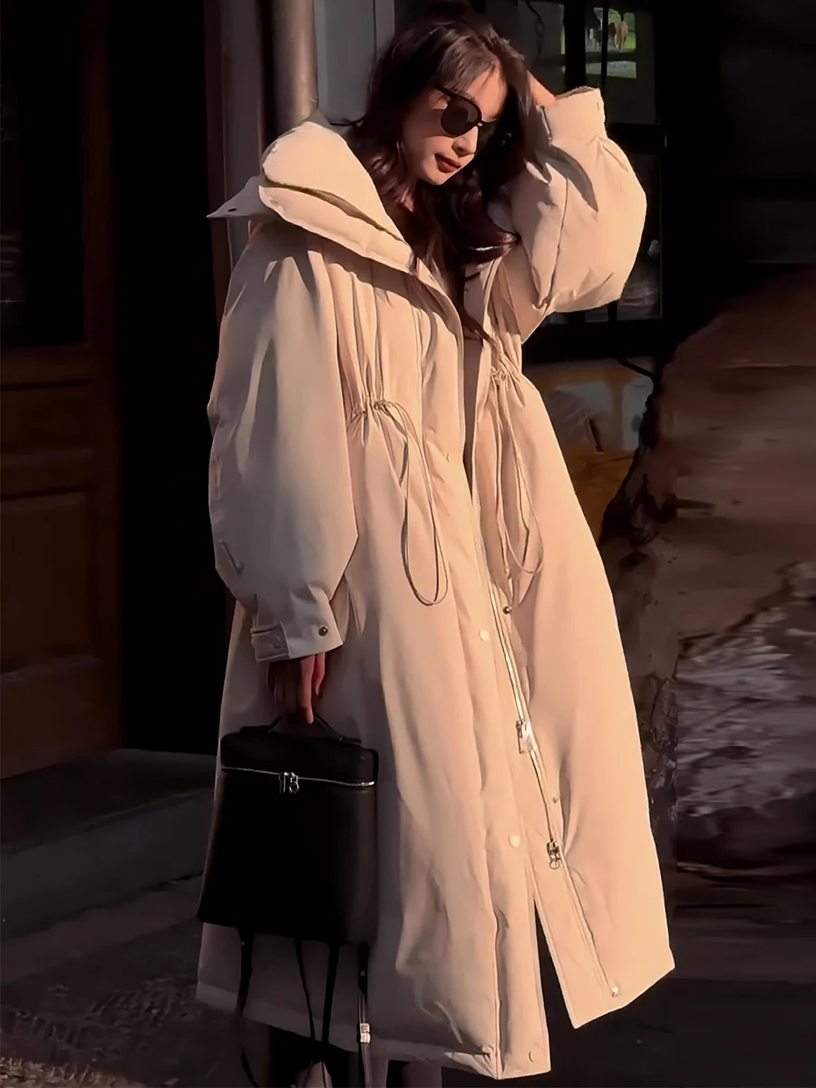 Blanco Du down Puffer Jaet abrigo largo de invierno para mujer capucha Dstring Thiened Commute Sle 2024 nueva llegada