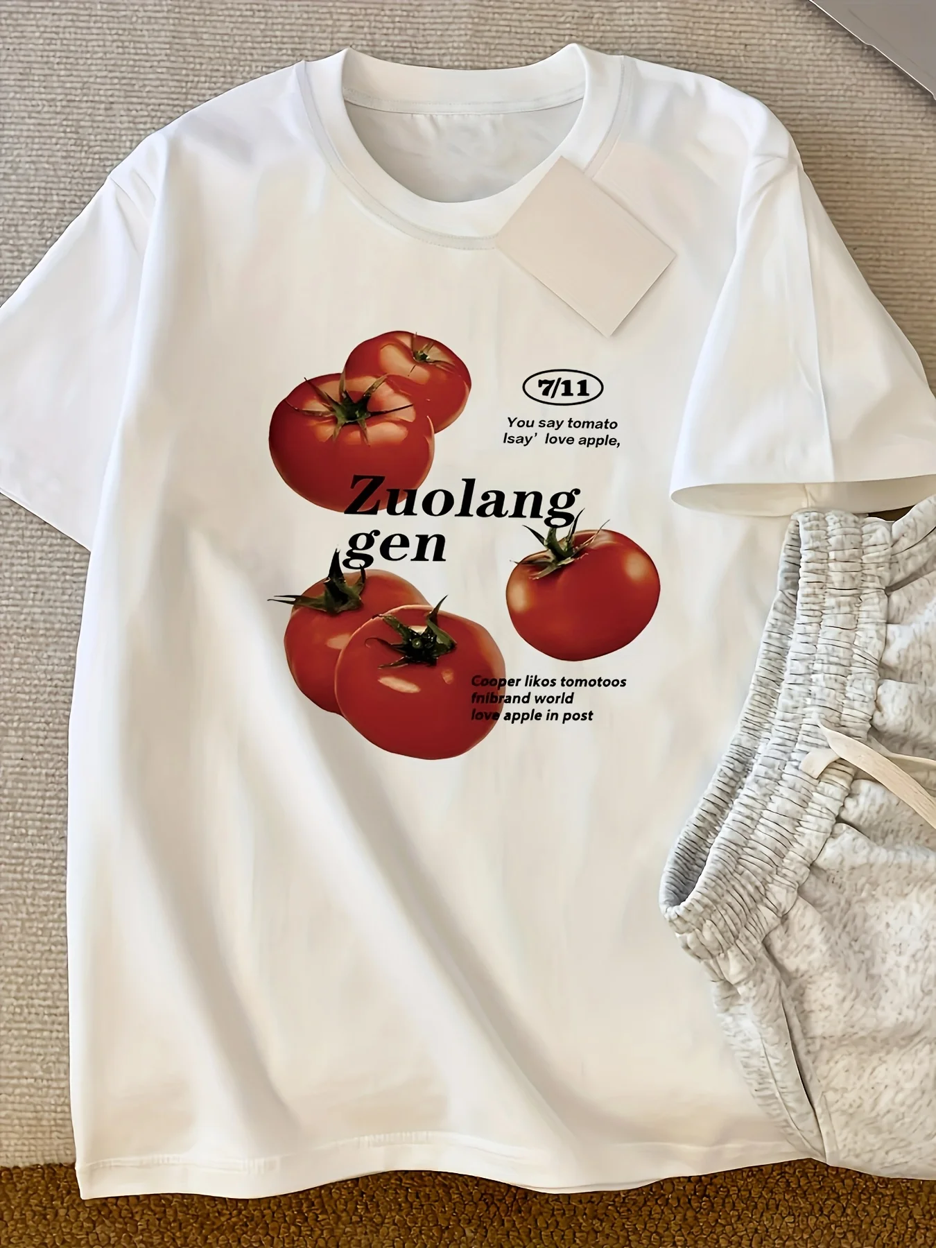 Camiseta de estilo coreano Y2K de verano para mujer, Top holgado de manga corta de algodón con estampado gráfico de tomate de dibujos animados, camiseta informal transpirable