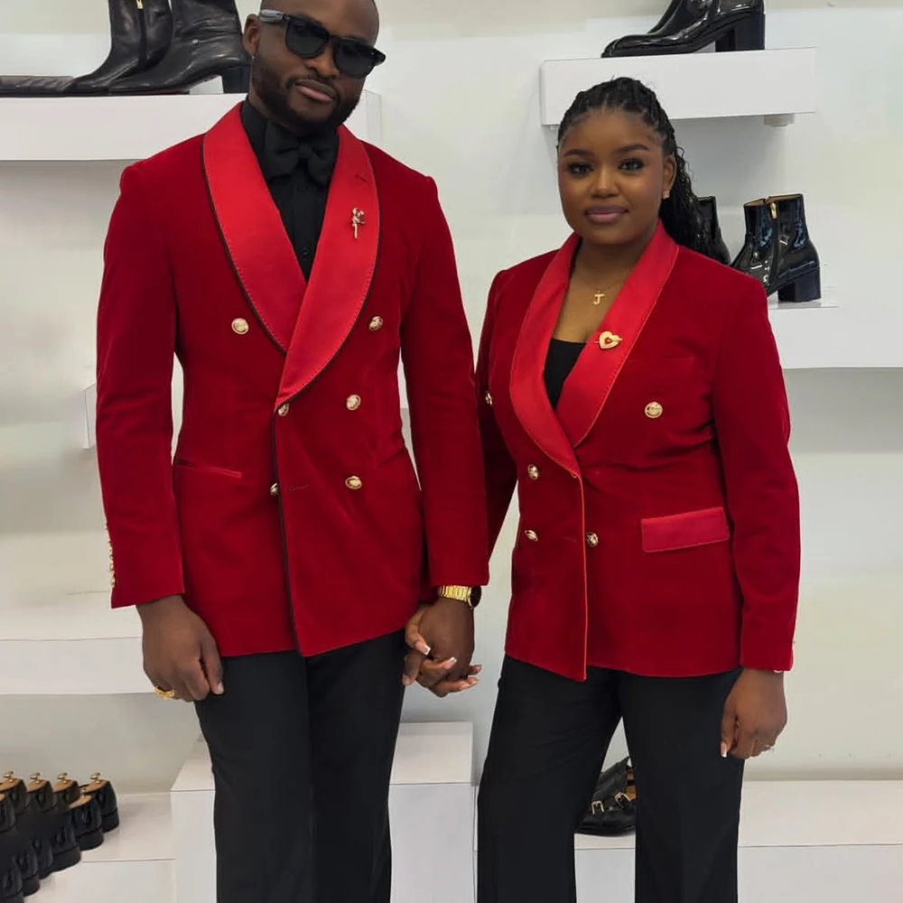 

Индивидуальные костюмы для пар: роскошный двубортный бархатный пиджак и черные брюки, полный комплект одежды для мужчин и женщин