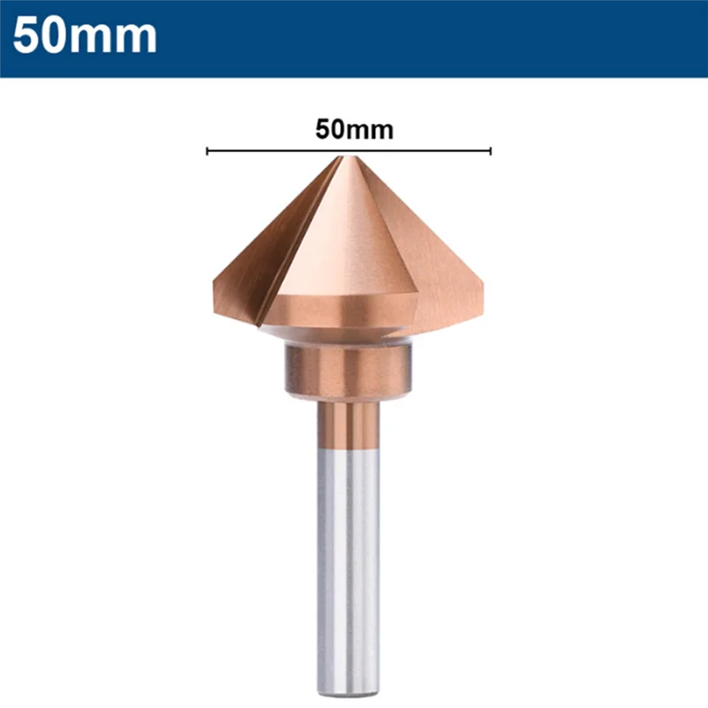 ABFI 3 ขลุ่ย Countersink เจาะบิต 50 มม.HSS รูโลหะเจาะเครื่องมือ 90 องศา HSS Chamfering เครื่องมือ