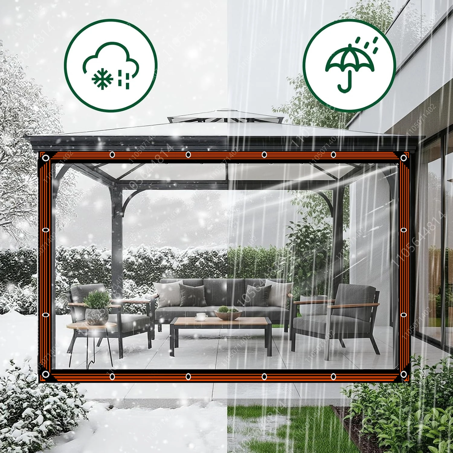 Transparente Vinyl-Plane mit Ösen, wasserdicht, regenfest, wärmeisolierend, Seitenvorhang für Terrasse, Garten, Balkon im Freien – Detail 4