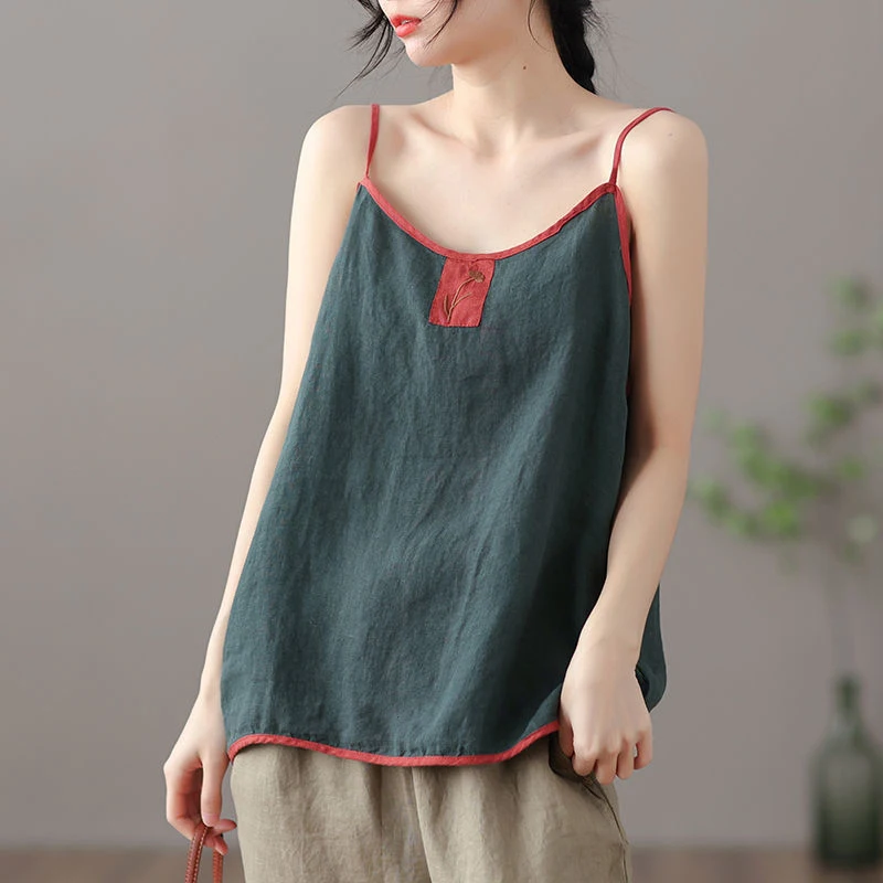 Summer Thin Cotton And Linen Embroidery Women Tank Tops Fashion Harajuku Casual Sleeveless 2xl Oversized T Shirt Elegant Clothes