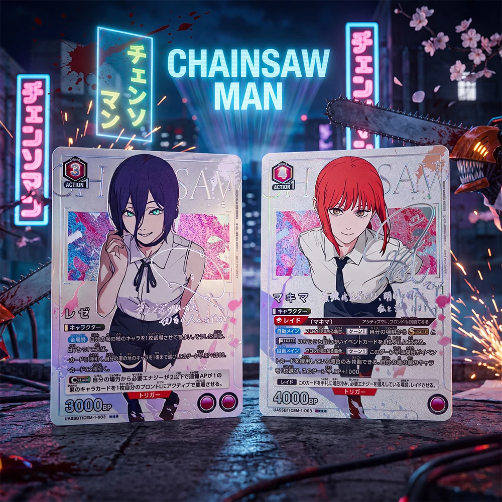 Carte de collection Anime Proxy signée UNION ARENA Chainsaw Man Reze UA53BT/CSM-1-030R Makima, carte en feuille d'aluminium estampée or, cadeaux pour enfants