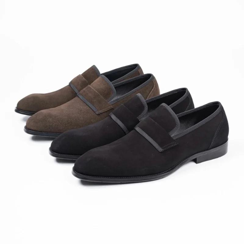 Summer New Fashion Suede Business Casual Leather Shoes For Men Handmade Italian Loafers Slip-on Dress Shoes