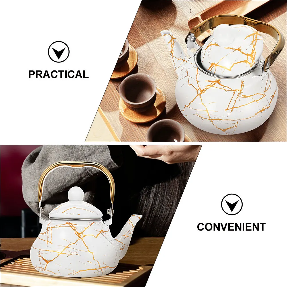 

Marble Pattern Water Kettle Enamel Stovetop Tea Pot For Home Hotel Office Thickened Handle Coffee Kettle Daily Use