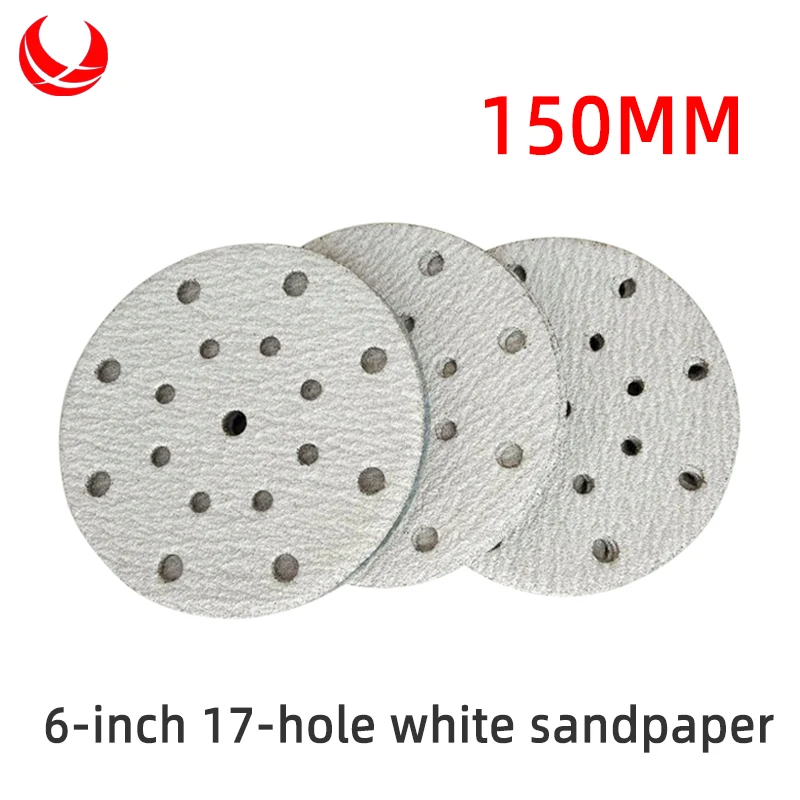 ورق صنفرة أبيض 6 بوصة 17 فتحة، 150 مم طلاء السيارات الرملي الخشب تلميع جلخ 80-600 شبكة #1