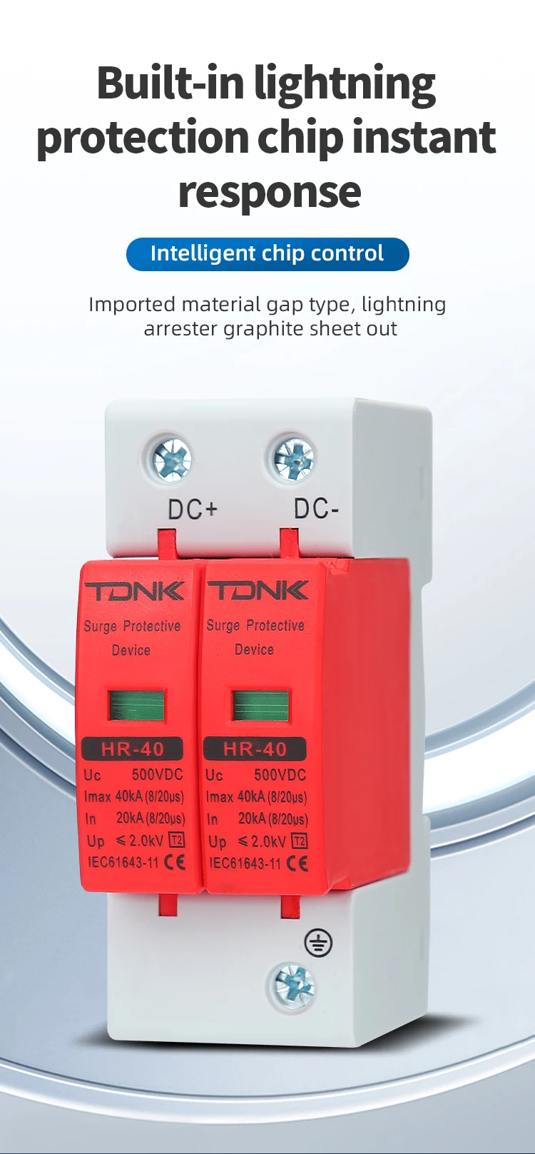 Überspannungsschutzgerät der TDNK DC2P-Serie 500 V 600 V 800 V 1000 V für den Blitzschutz des Photovoltaik-Solarsystems – Detail 7