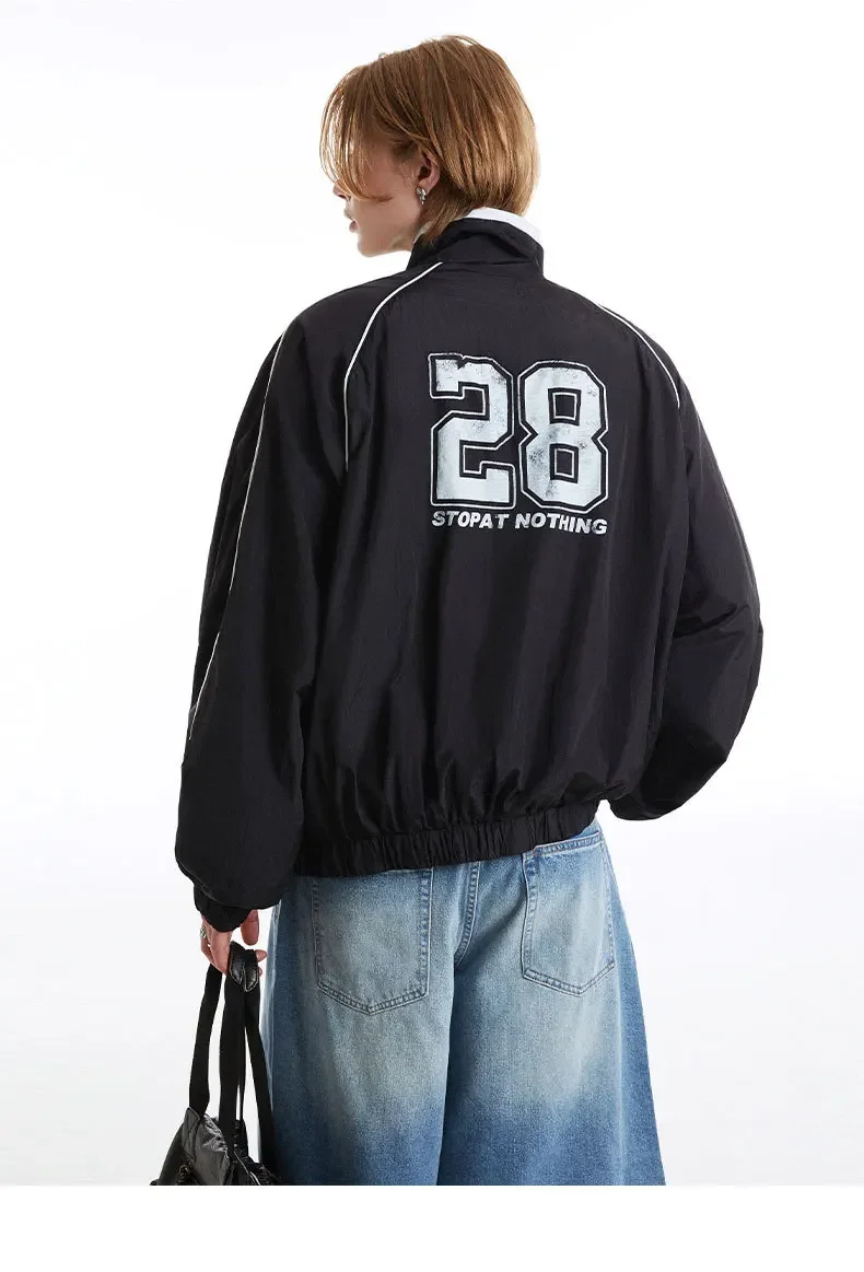 MADE EXTREME Letter Print Loose Casual Sports Windbreak Baseball Jacket