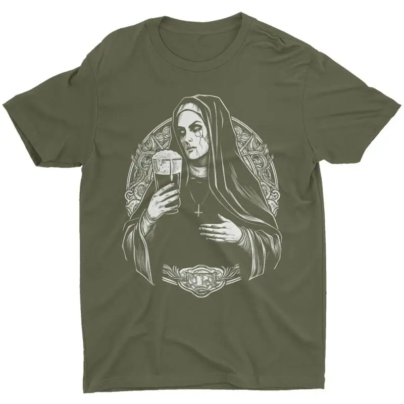 

Satanic Unholy Nun Occult Gothic Evil Bad T Shirt Beer Vintage Men's