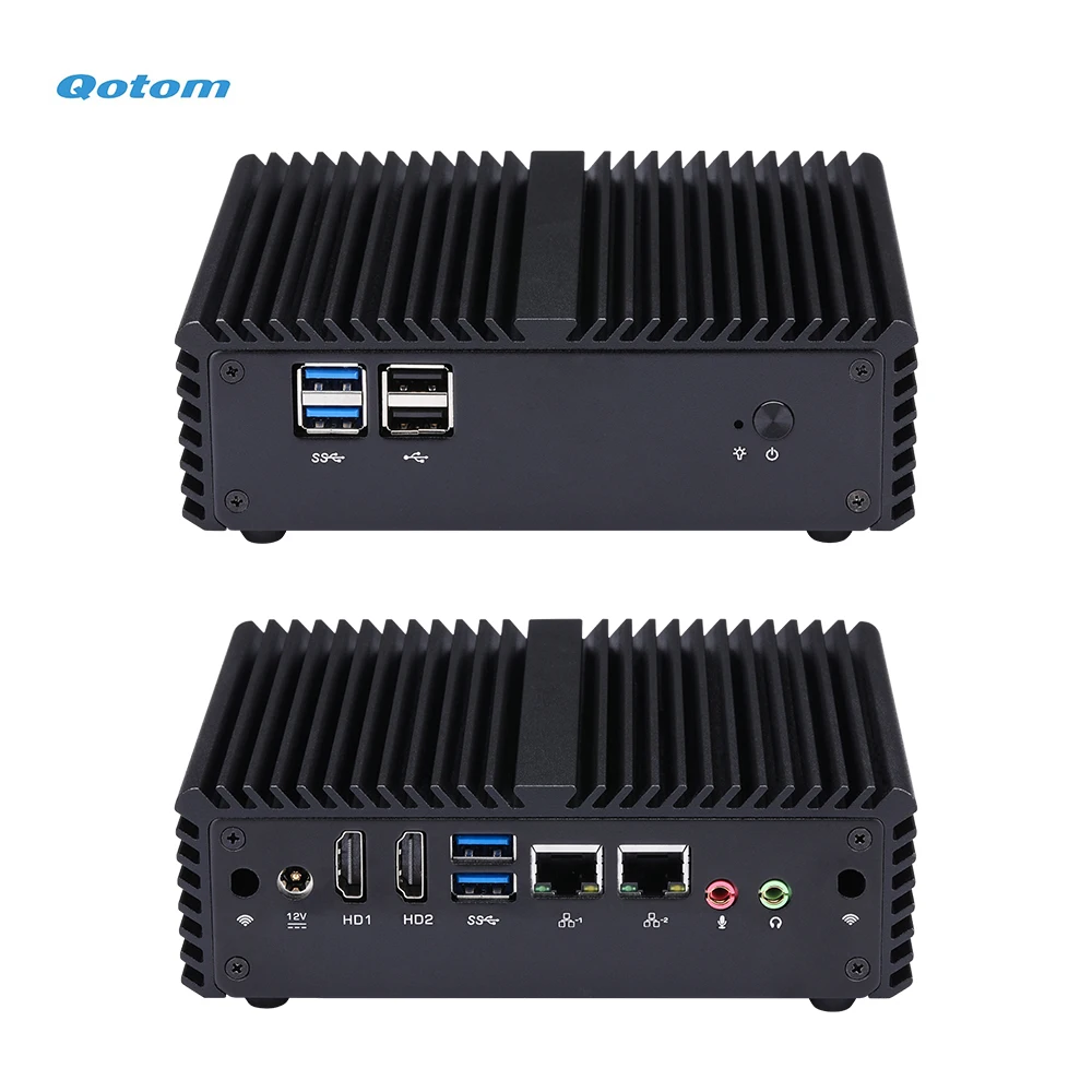 Procesador Quad Core Mini PC Pentium J3710 Correr 24/7 Fanless Qotom Mini PC Dual LAN VGA 2x HD 1.4 RS232