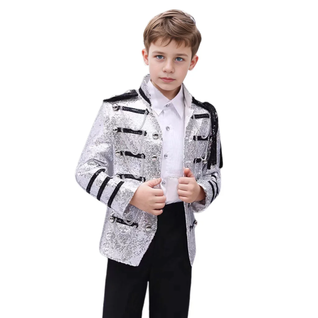 2024 Boys Blazer And Pants 2 Pieces Sequin Fringe Court Style Luxury Birthday Party Suit Performance Clothing 3-16 Years