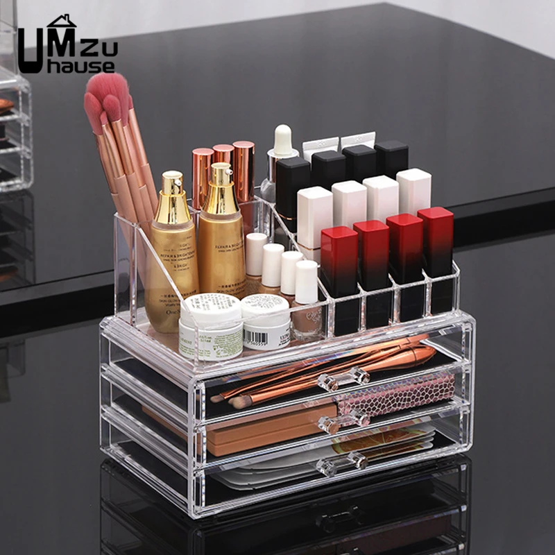 Makeup Storage Boxes Clear Drawer Divided Display Acrylic Case Jewelry Lipstick Brush Bins Stackable Cosmetic Dresser Organizers