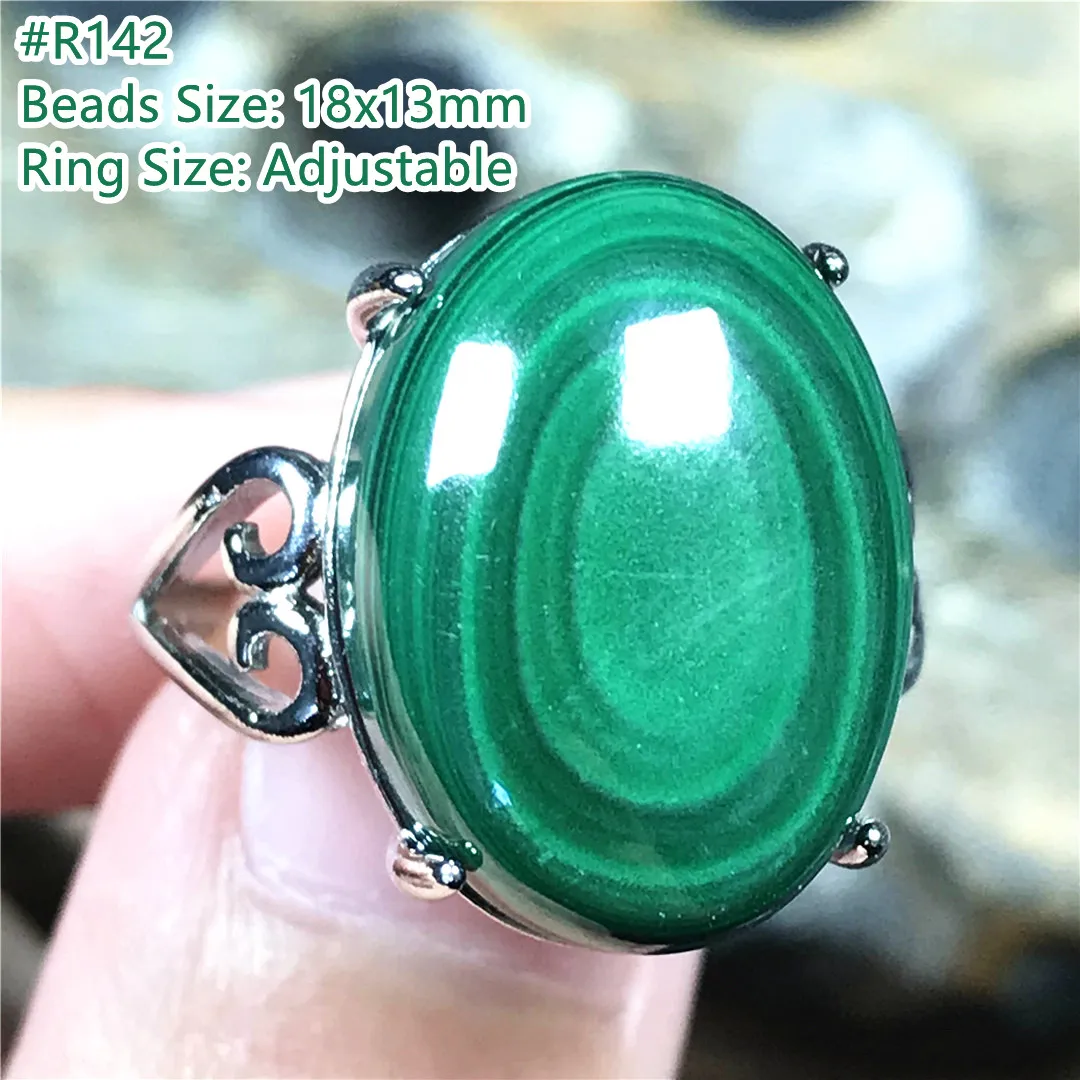 Natural Green Malachite Chrysocolla Adjustable Ring Jewelry For Women Lady Man Ring Crystal Silver 18x13mm Beads Stone AAAAA