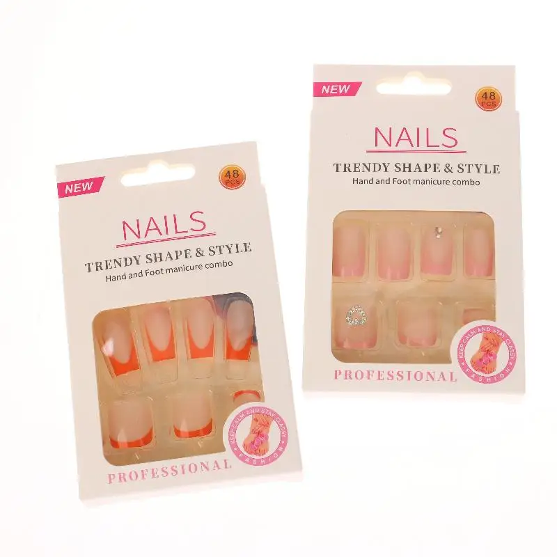 

Глянцевые искусственные ногти на ногах с французским кончиком, 48 предметов, натуральный набор с полным покрытием для женщин