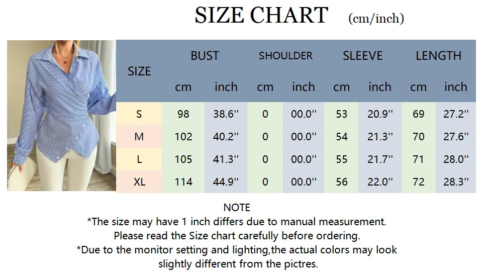 New women's clothing - fashionable vertical stripe wrap-around fitted waist-shaping slimming comfortable long-sleeved shirt view 5