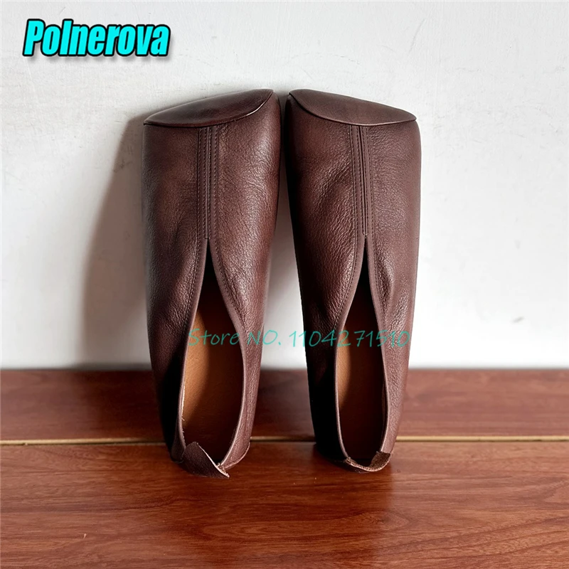 Niche Design Retro Genuine Leather Flat Shoes Handmade Cowhide Square Toe Shallow Soft Soled Loafers Versatile Casual Flats