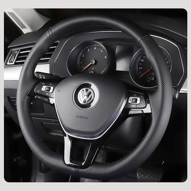 

Car Steering Wheel Cover for Volkswagen VW Golf 7 Mk7 Touran Up New Polo Jetta Passat B8 Tiguan Hand-sewn Sewing Genuine Leather