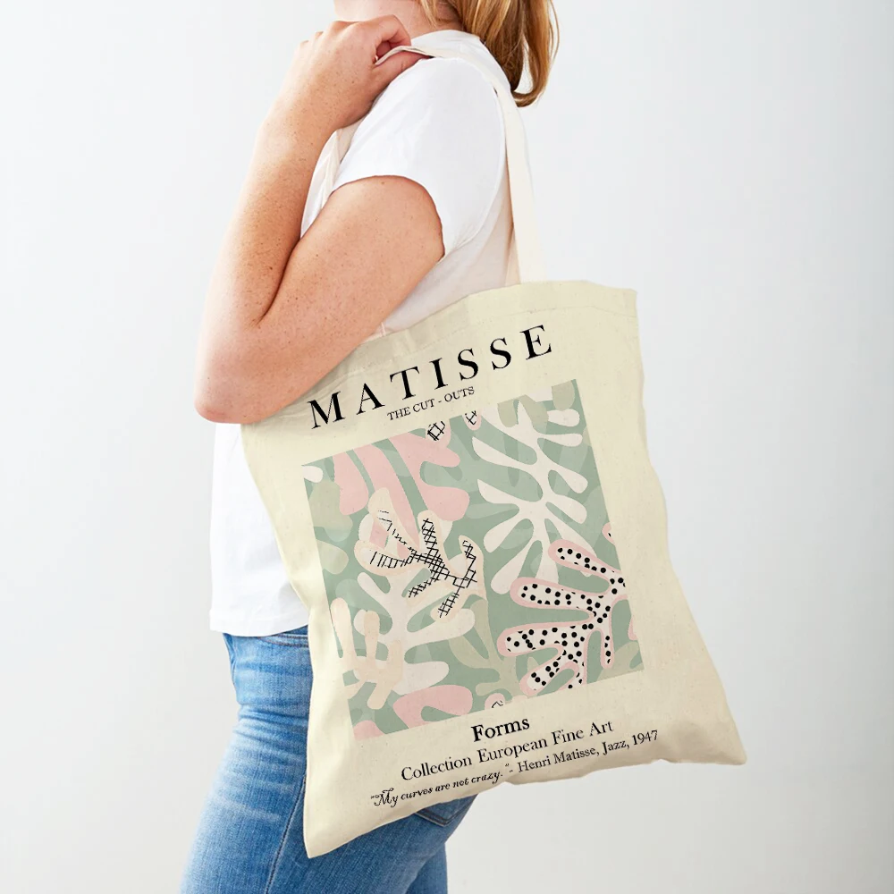 Abstract Matisse Line Face Coral Leaf Sun Supermarket Shopper Bags Nordic Girl Lady Tote Handbag Canvas Women Shopping Bag