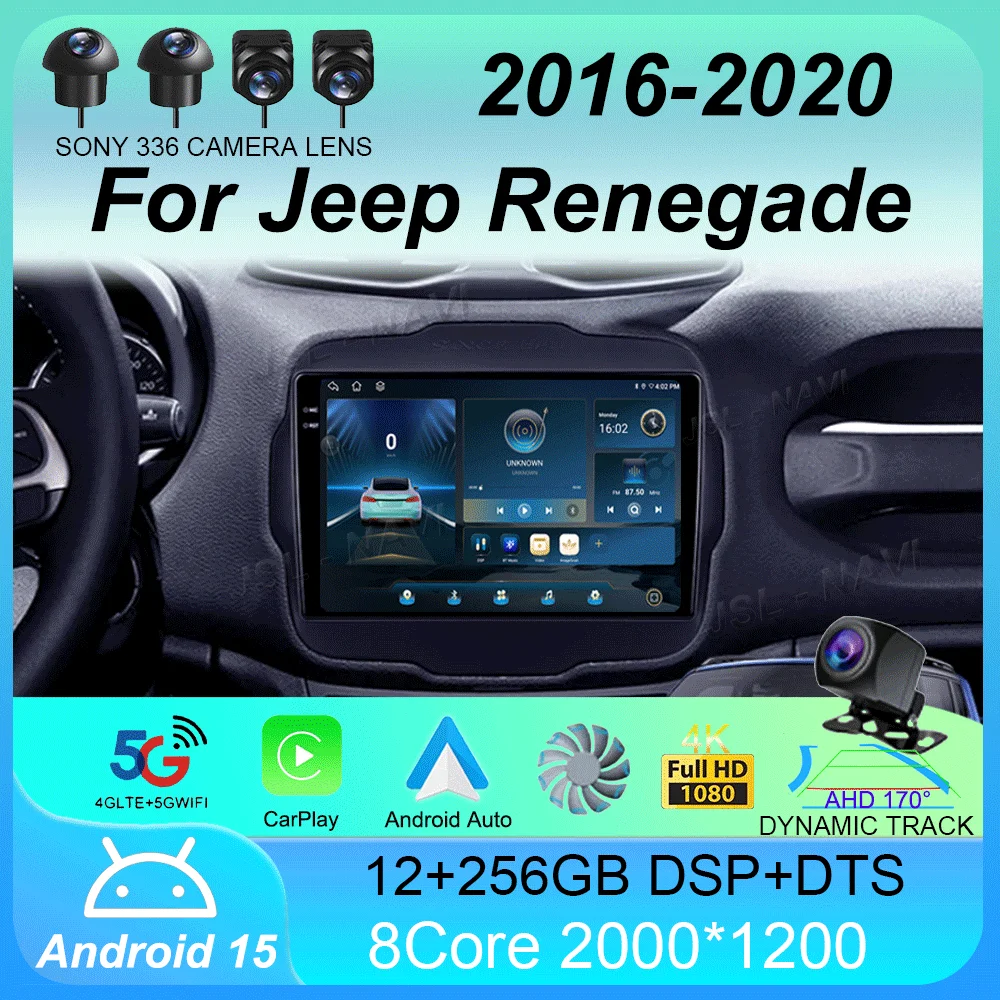 

Автомобильный радиоприемник Android 15, мультимедийный плеер для Jeep Renegade 2016-2020, Carplay, Android, авто стерео, 4G, Wi-Fi, 360, камера, головное устройство, DVD