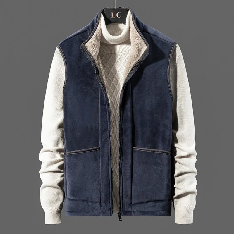 Chalecos de invierno para hombre, prendas de vestir exteriores, chaleco forrado de lana, chaleco cálido informal, chaqueta acolchada Sherpa, novedad de 2024