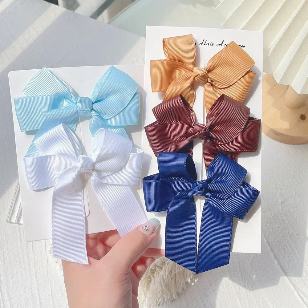 2pcs 3.6'' Solid Color Bowknot Hair Clips For Cute Girls Classic Bows Hairpins Barrettes Headwear Kids Hair Accessories Gift