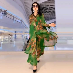 New Summer Sets Large Print Silk Wide Leg Trouser Set For Womens 2023 Fashion 5XL Slim Luxury Two Piece Set Ladies Elegant Suits