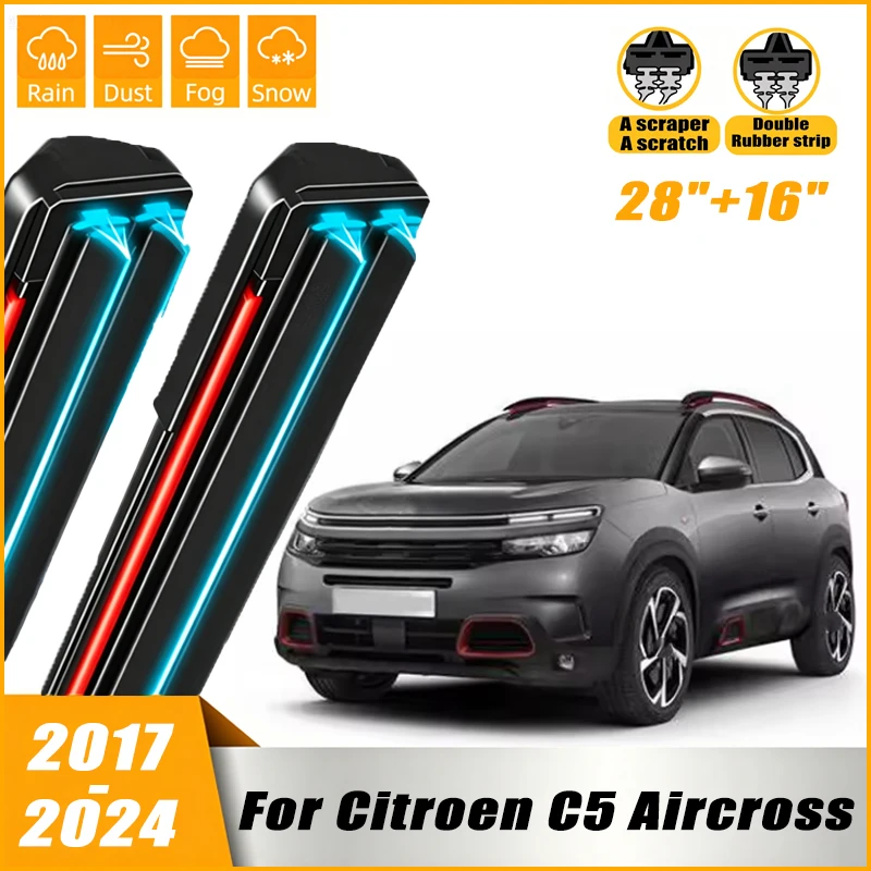 

2pcs Front Windshield Windscreen Wiper Blades For Citroen C5 Aircross 2017 - 2024 2018 2019 2020 Window Rain Brushes 28"+16"
