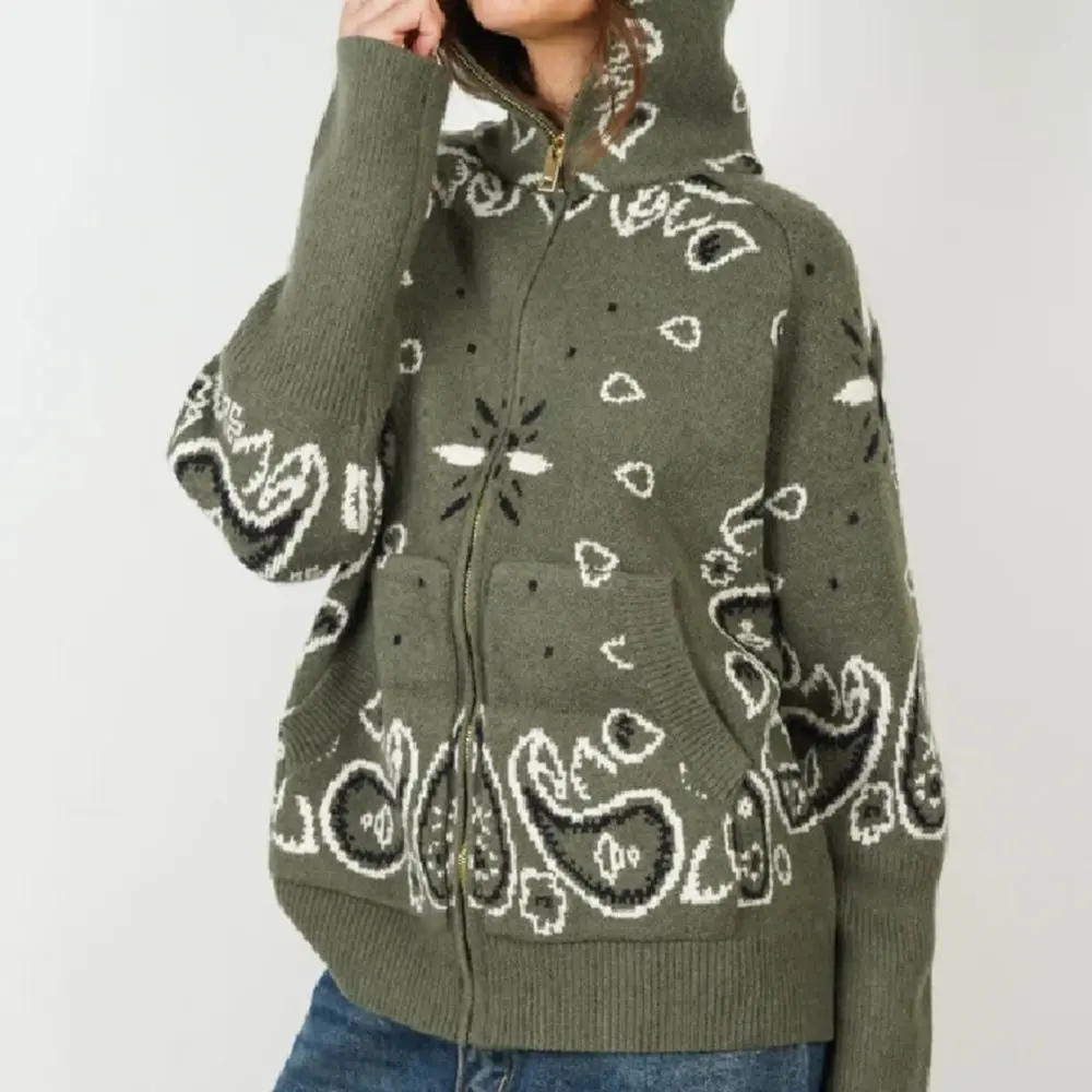 Loose Fit Knit Cardigan Pocket Design Zipper Closure Jacquard Cardigan Knitted Fabric Full Sleeve Long Sleeve Cardigan