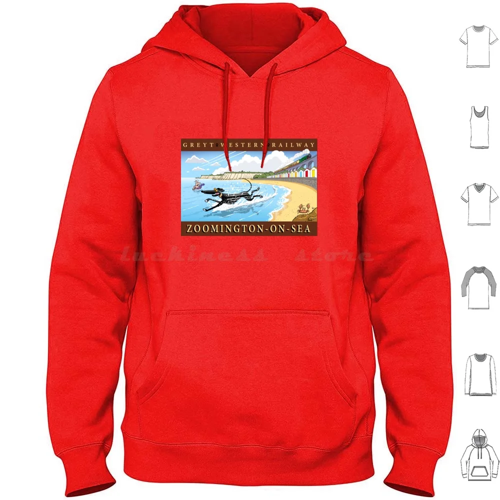 Greyt Western : Zoomington-On-Sea Hoodie Cotton Long Sleeve Greyhound Whippet Lurcher Dog Cartoon Railways Rich Skipworth