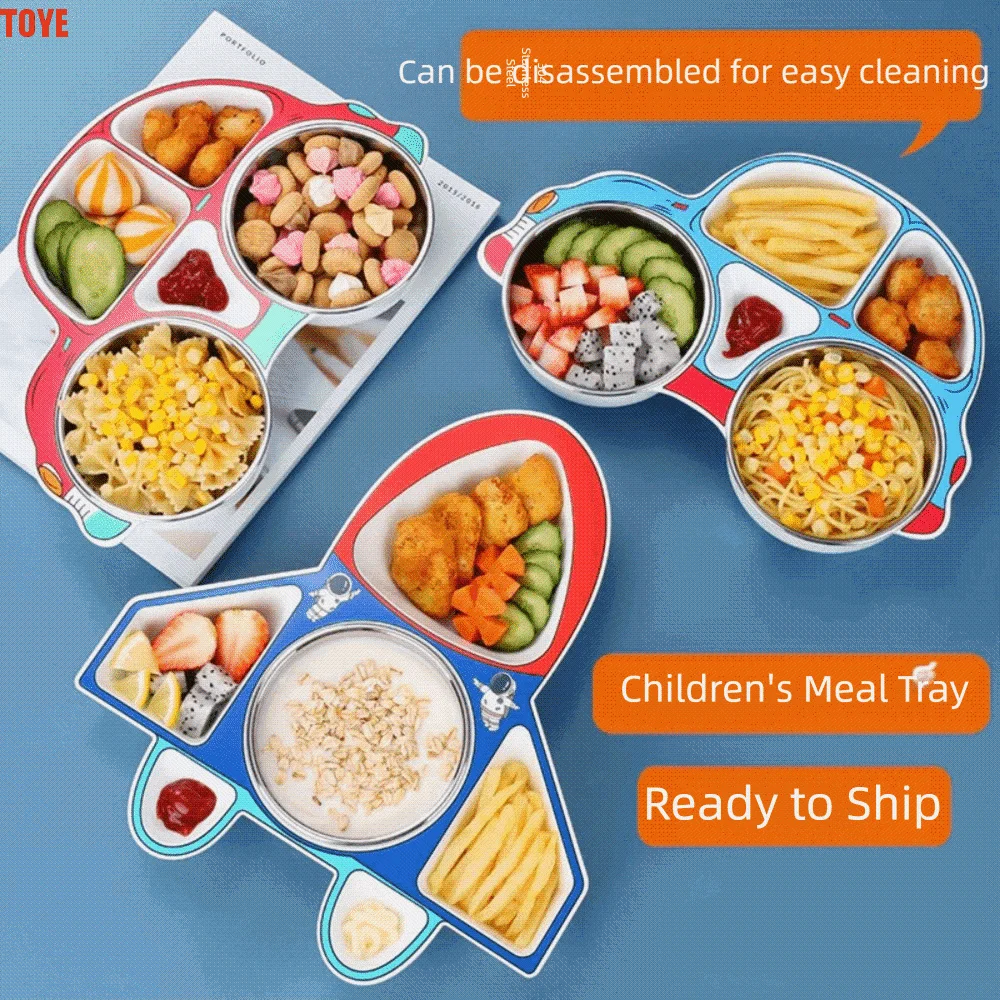 

Airplane Car Shaped Dinner Plate Detachable Cartoon Children's Tableware Drop Resistant Compartment Feeding Food Tray