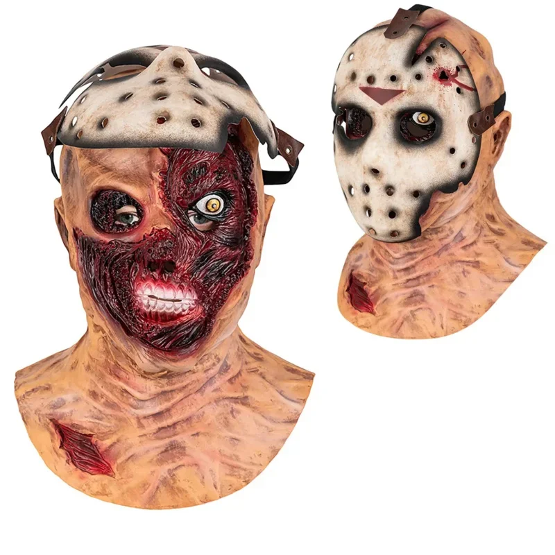 A Cafele Scary Jason Mask Horror Hacker Mask Full Head Vampire Latex Costume Halloween Cosplay Props for Adult Men Women