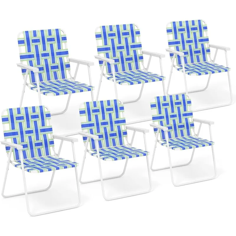 

Giantex Beach Chairs Set of 6, Patio Folding Lawn Chairs for Adults, Outdoor Webbing Chair w/Steel Frame, Lightweight