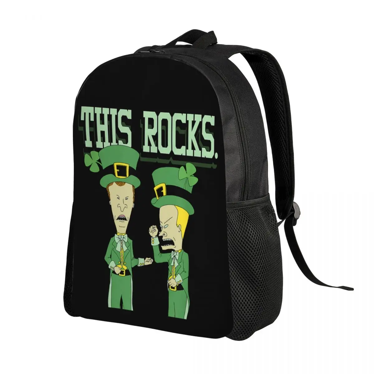 Beavis Butthead Travel Backpack School Computer Bookbag MTV This Rocks ST Patricks Day Birthday College Student Daypack Bags