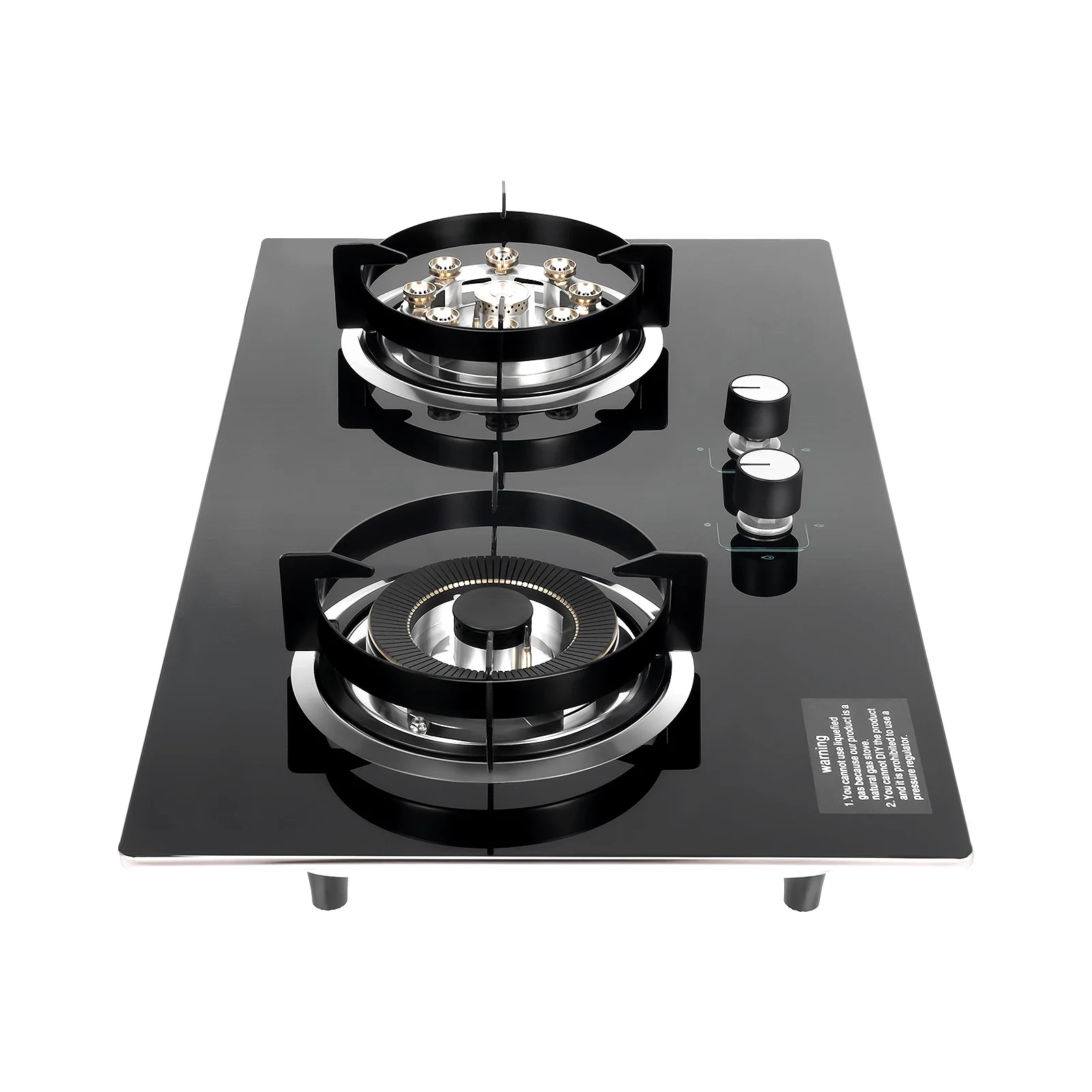 2 Burner Propane Gas Cooktop, Countertop/Recessed Tempered Glass Stove Lpg/Natural Gas Hob with Black Crystal Glass Panel