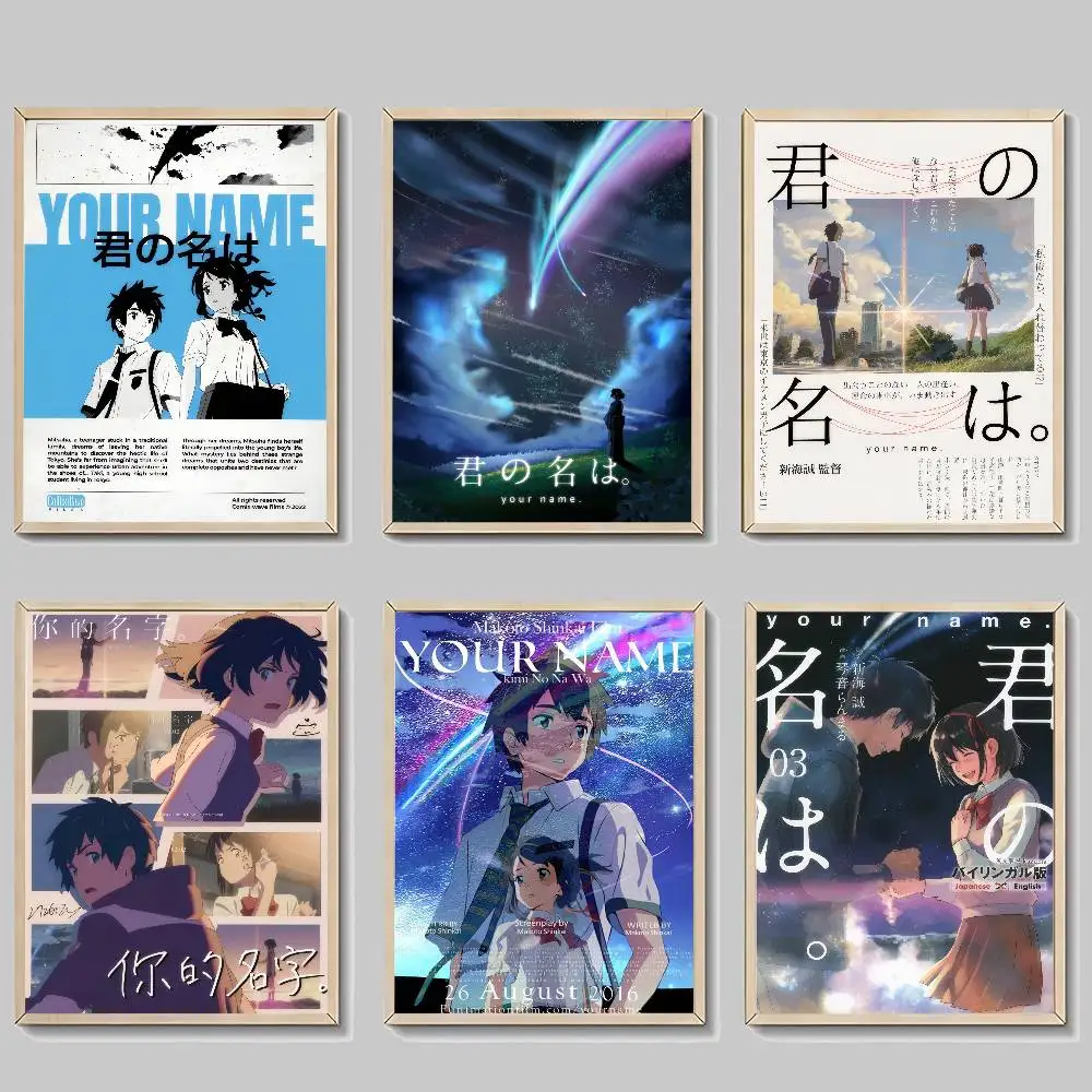 Anime Your Name Vintage-Poster, selbstklebende Retro-Kraftpapieraufkleber, DIY-Raumdekoration für Bar, Café, Kawaii-Raumdekoration