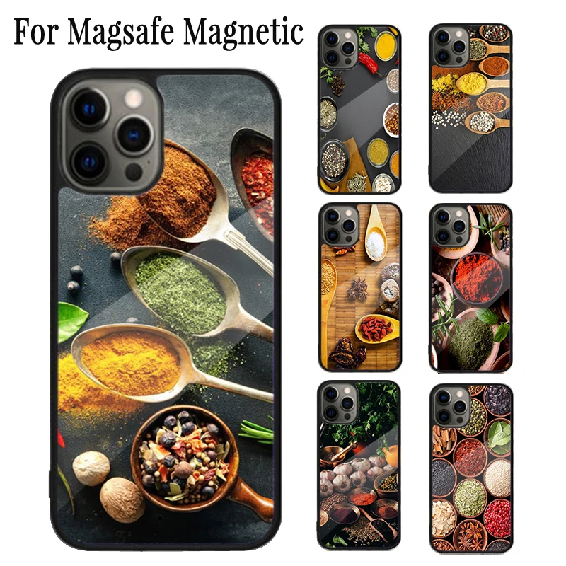 Spices Seasoning Cooking Chef Magnetic Phone Case For iPhone 16 15 14 Plus 13 12 Mini 11 Pro Max Magsafe Wireless Charging Cover