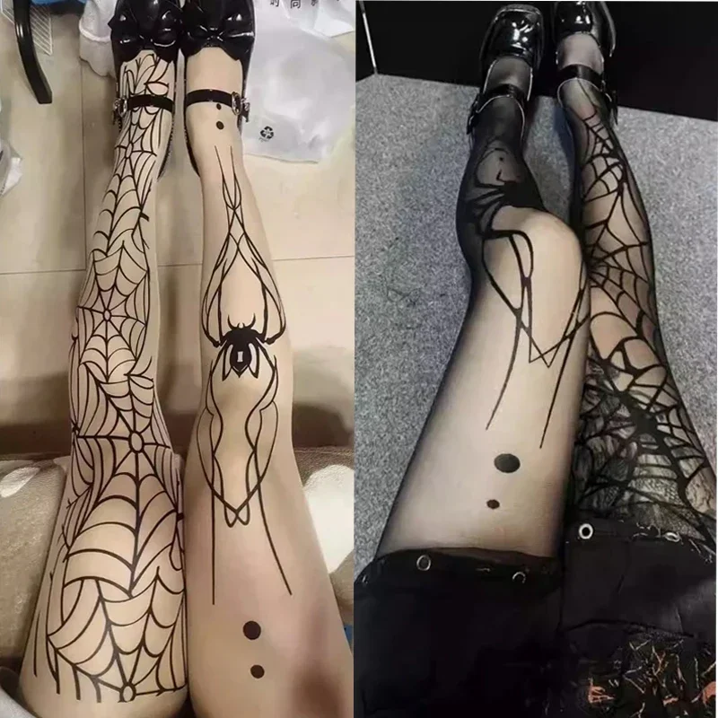 Gothic Vintage Dark Fishnet Tights Stocking Women Emo Alternative Sexy Spider Web Witch Pantyhose Y2k E-girl Cyber Punk Socks