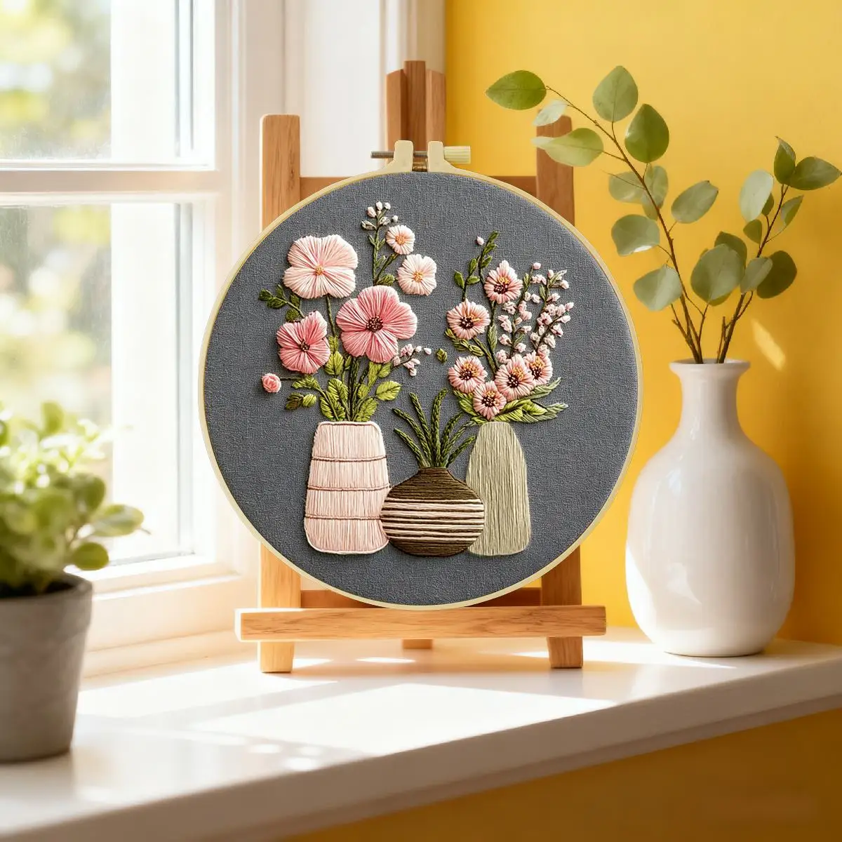 1 Stück 20X20CM/15X15CM 7,87/6,3 Zoll Vase Stickerei Starter-Kit DIY-Kit DIY-Stickerei-Set Handarbeiten Nähkunst Heimdekoration – Detail 2