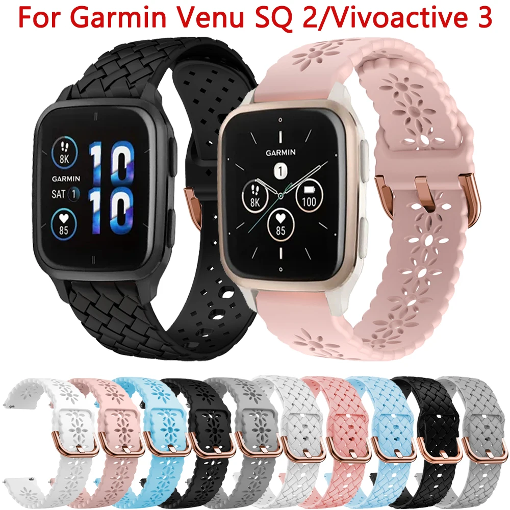 20mm Silicone Strap For Garmin Venu SQ 2 Venu2 Plus Smart Band GarminMove Vivoactive 3 3t 245 HR Soft Wristband Easyfit Bracelet