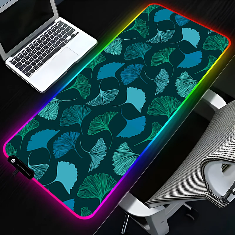 

RGB LED Mouse Pad Computer Gamer Accessories Mouse Mat Rubber HD Keyboard Pad Non Slip Mousepad Green Tropical Plants Desk Mat