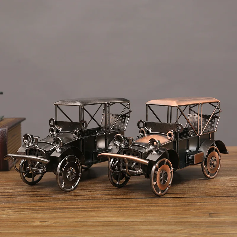 Handmade Silvery Grey or Red Bronze Old Car Restore Car Figurine Retro Model Metal Vintage Car Vehicle Model Boy Gift Home Decor