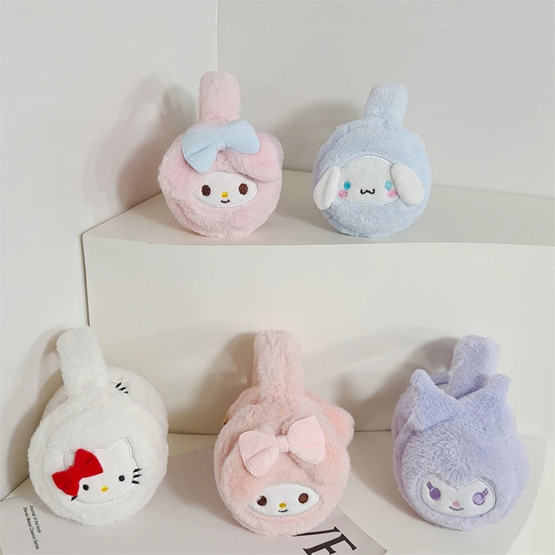 Sanrio Kuromi Cute Melody Cartoon Ear Stuffed Earmuff Warm Winter Warm Windproof Plush Ear Women's Earmuffs Girl Christmas Gifts