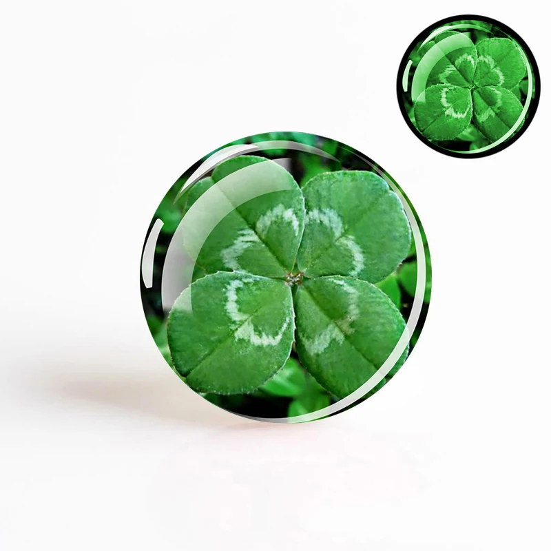 

1pcs Glow In The Dark Four-leaf Clover Photo Round Glass Cabochon 25mm 20mm 16mm 12mm Luminous Jewelry Making Accessories