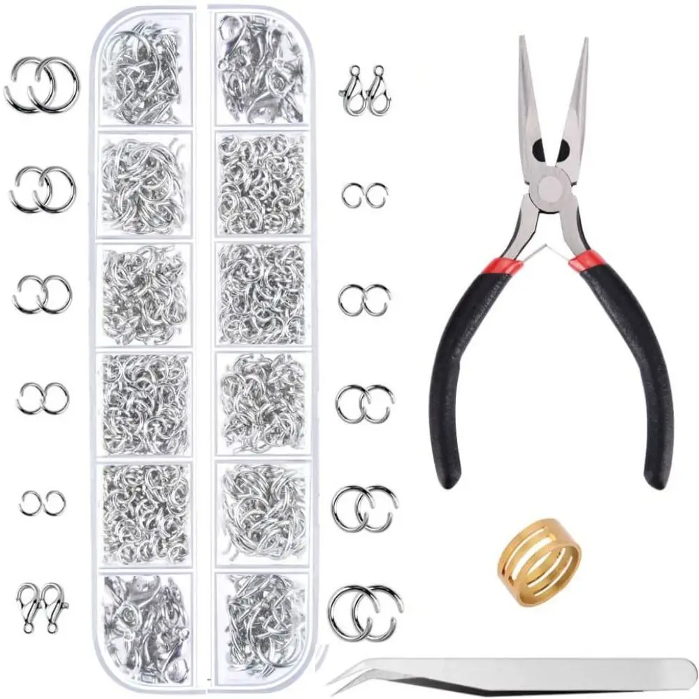 

1200pcs 4-10mm Gold Silver Open Jump Ring with Pliers Handmade Lobster Clasp Jewelry Accessory Set DIY Jewelry Making Kit