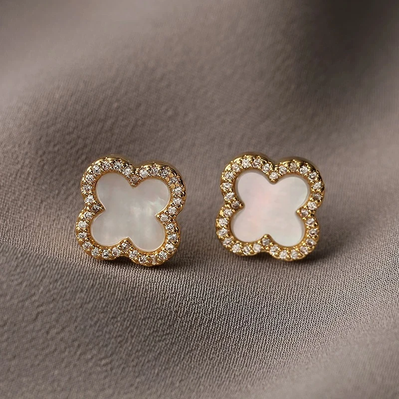 Private French earrings light luxury zircon fashionable high-end silver needle earrings