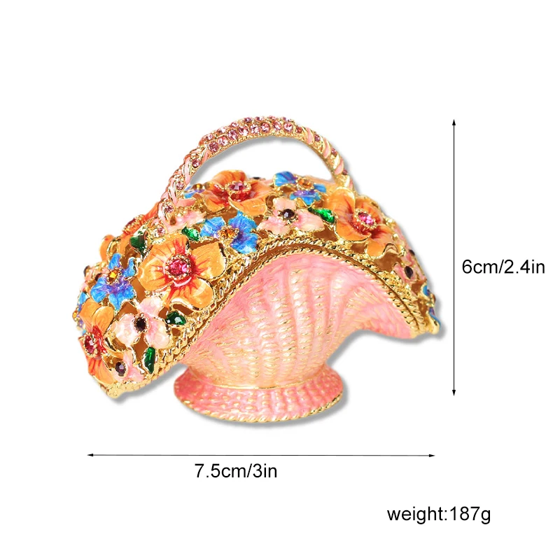 Handmade Enamel Colored Drawing Flower Basket Jewel Case Jewelry Storage Box Metal Handicraft Home Furnishing Articles